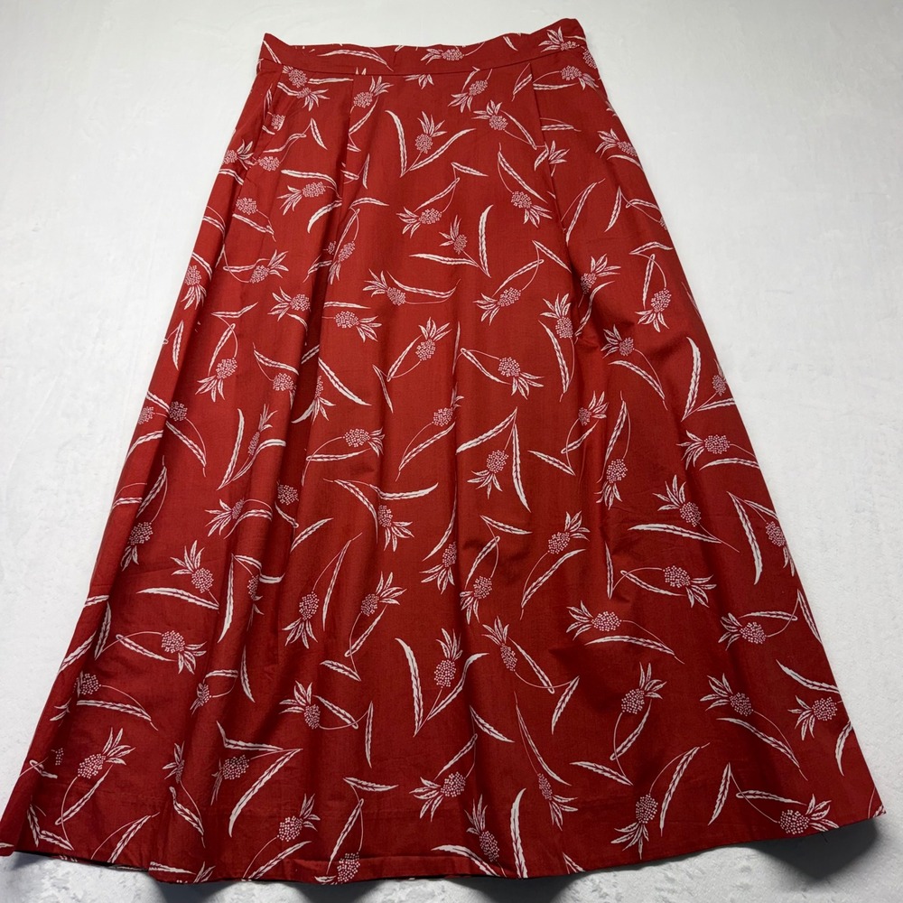 Ann Taylor Factory Maxi Skirt 10 Terracotta Floral Cotton Pleated A-Line Pockets